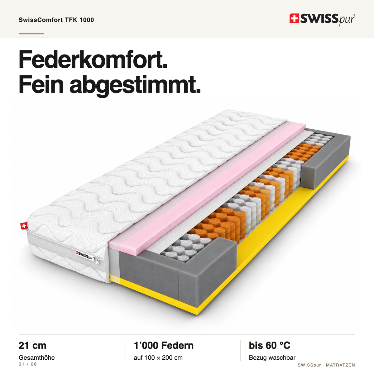 SwissComfort TFK 1000 Tonnen-Taschenfederkernmatratze SWISSpur
