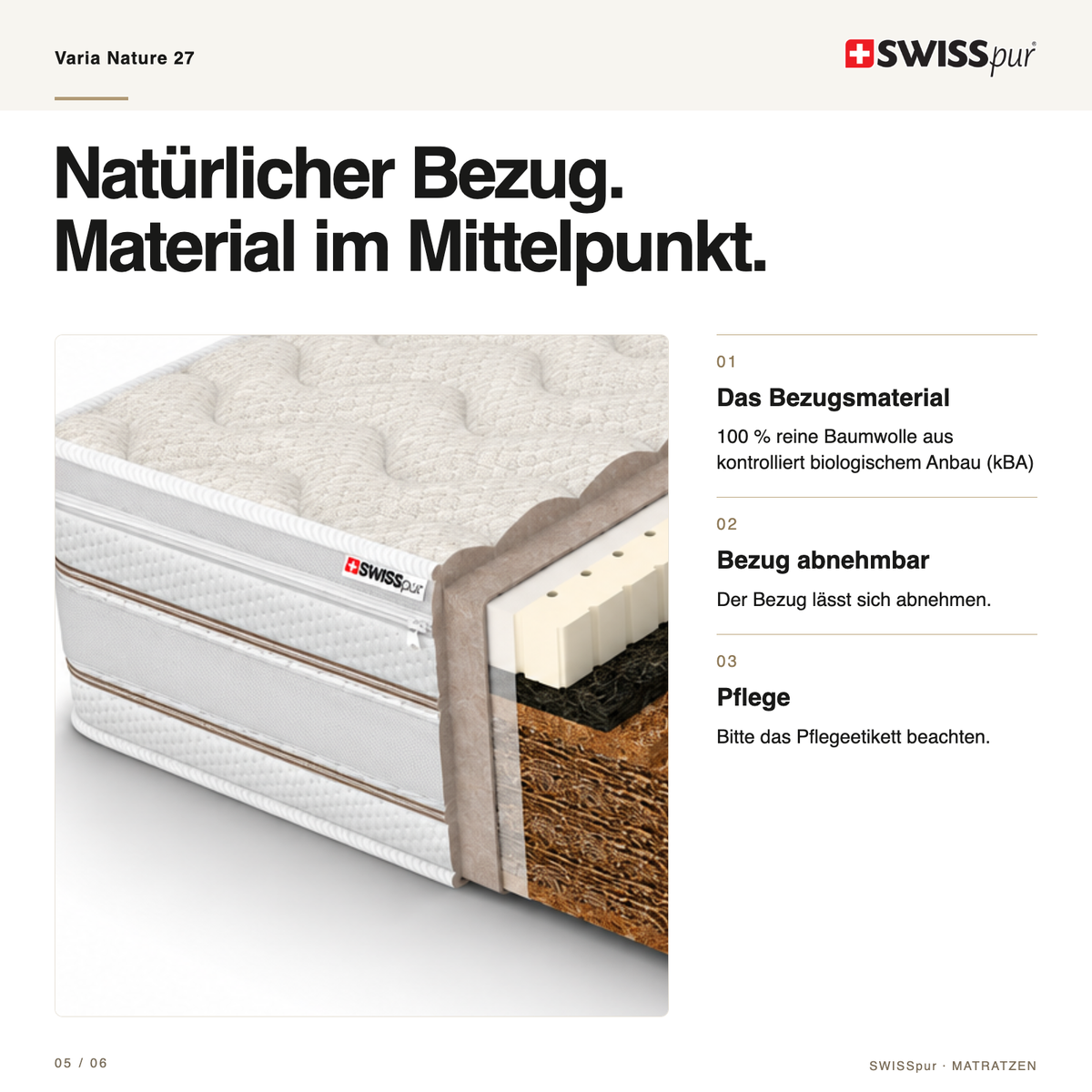 Varia Nature 27 7-Zonen Natur-Taschenfederkernmatratze SWISSpur
