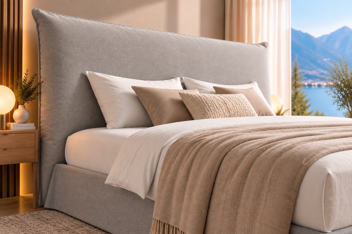 Premium Boxspringbett Montreux, Detailansicht des weich gepolsterten Kopfteils