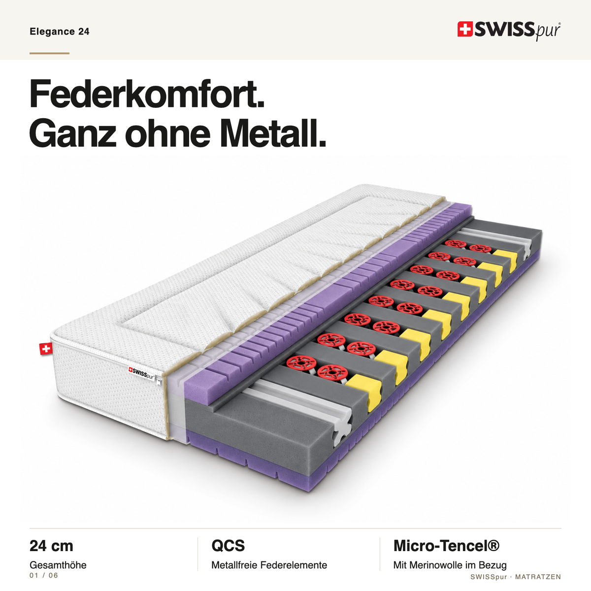 Elegance 24 Hybridmatratze mit QCS-Technologie SWISSpur
