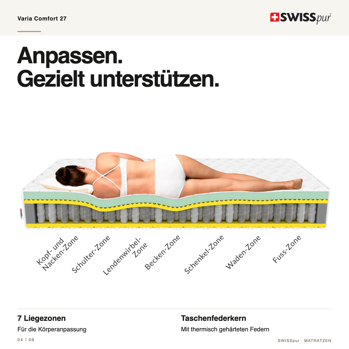Varia Comfort 27 Hybrid Tonnen-Taschenfederkernmatratze SWISSpur