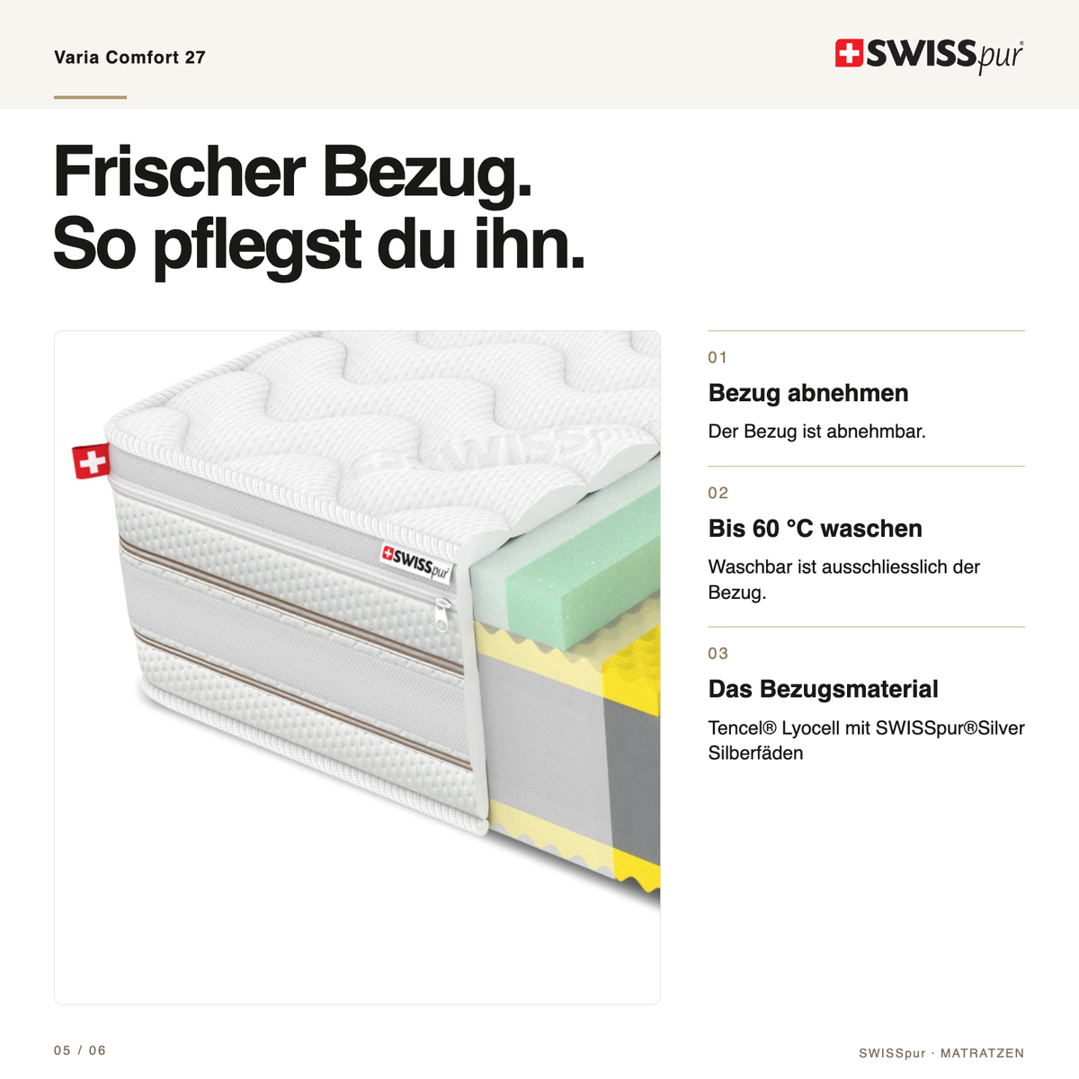 Varia Comfort 27 Hybrid Tonnen-Taschenfederkernmatratze SWISSpur