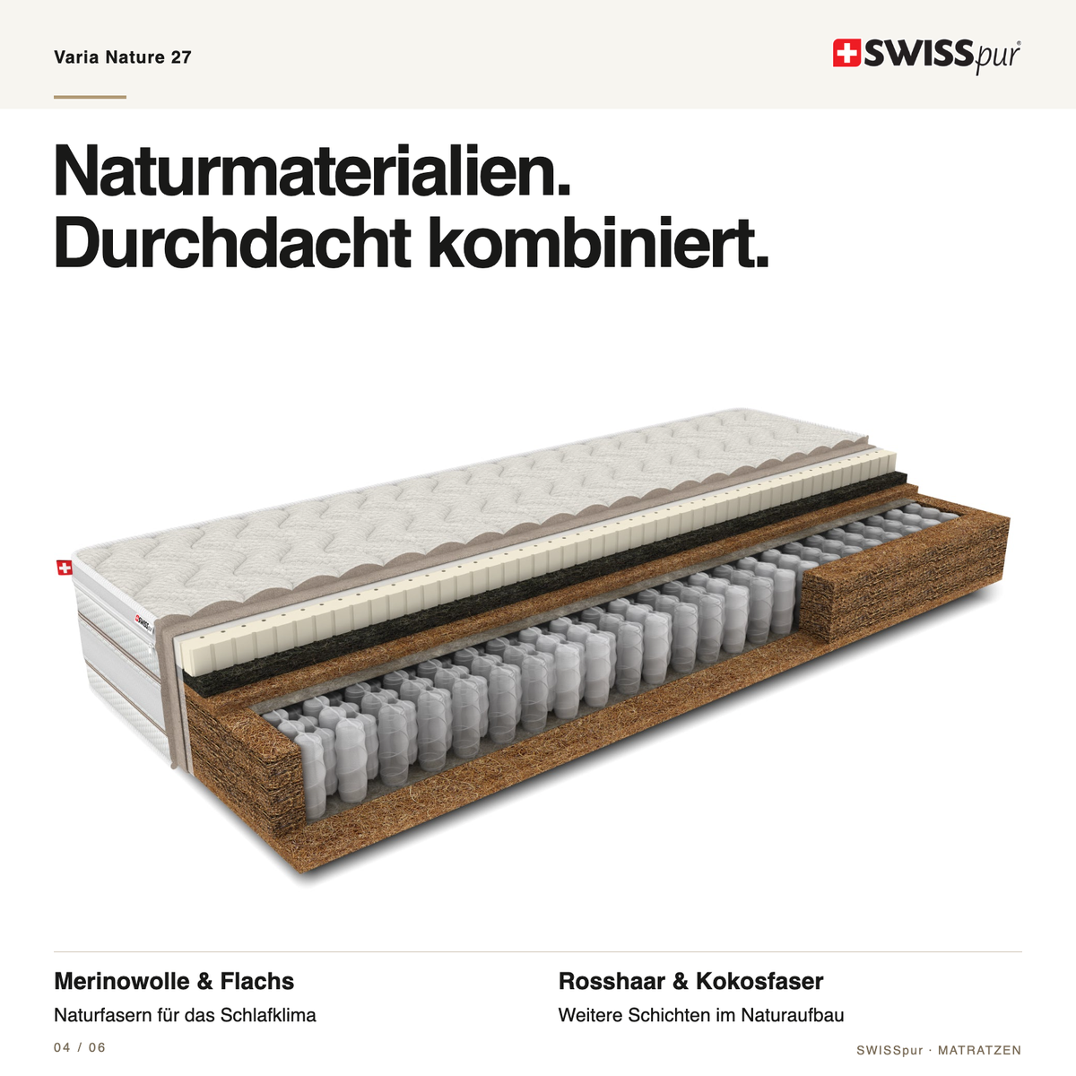 Varia Nature 27 7-Zonen Natur-Taschenfederkernmatratze SWISSpur