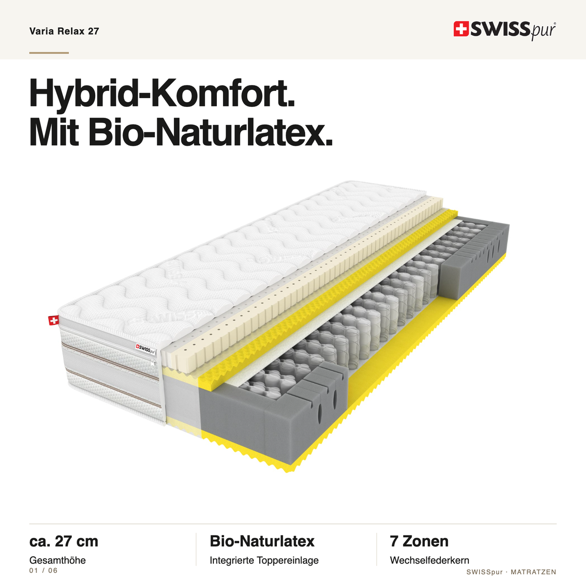 Varia Relax 27 Hybrid Tonnen-Taschenfederkernmatratze SWISSpur